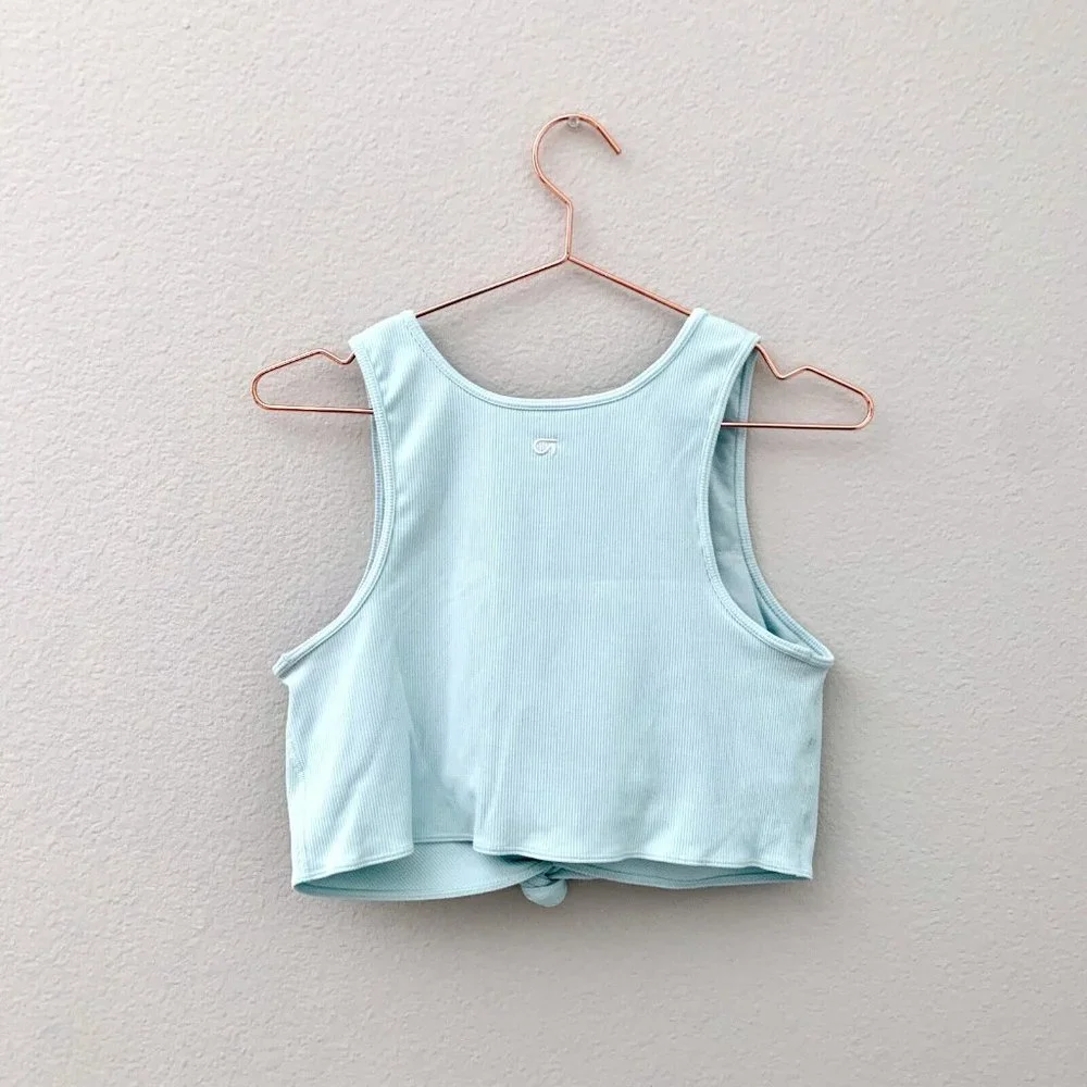 Gap GapFit Ribbed Blackout Twist-Knot Cropped Sports Bra Aqua Size L - Picture 5 of 9